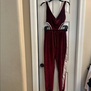 Stylish Burgundy Jumpsuit with White Accents